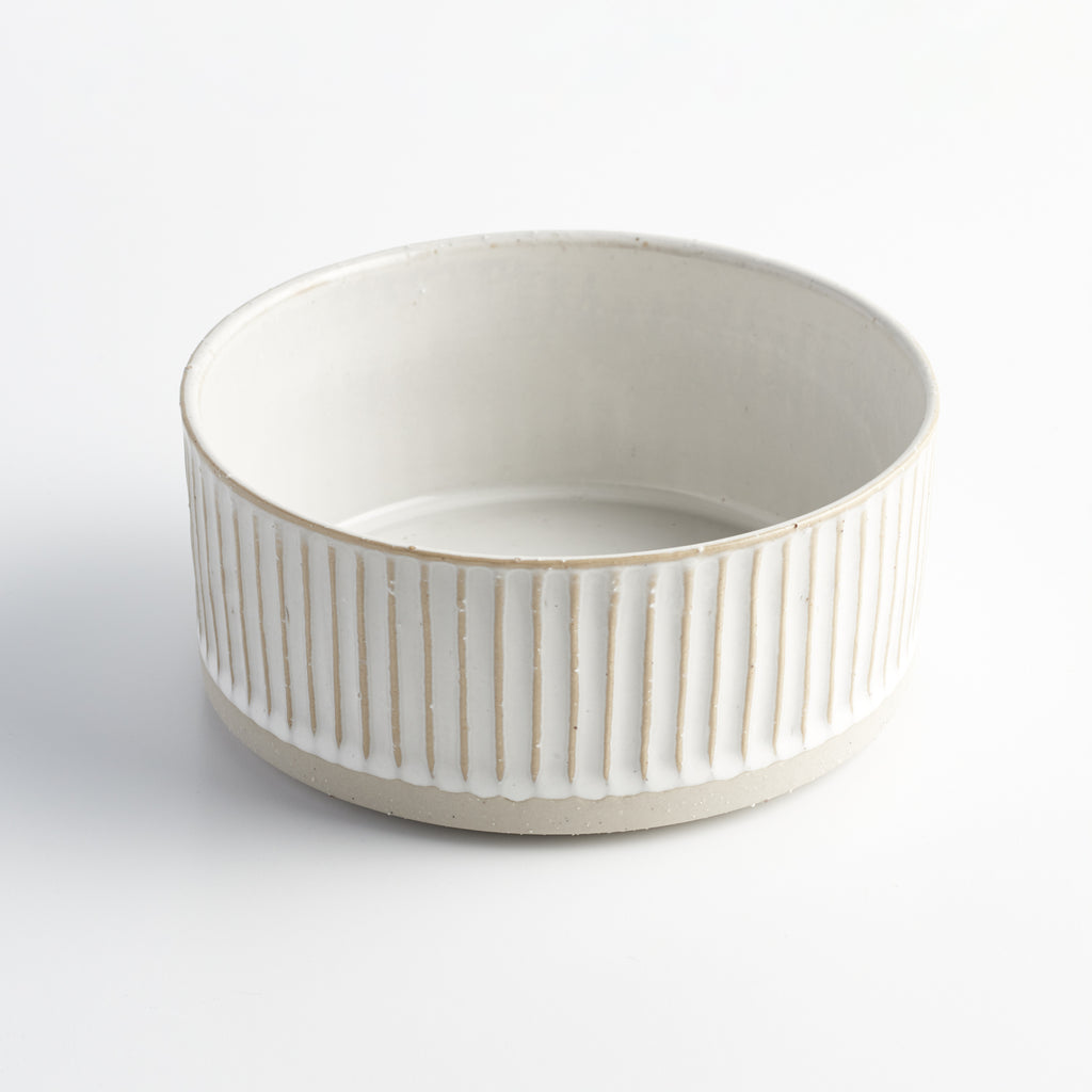 White Scalloped Ceramic Dog Water Bowl
