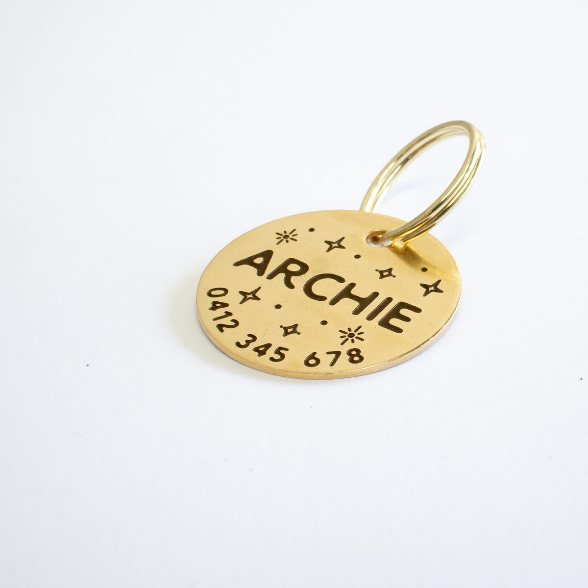 Personalised Brass Sparkles Design Animal ID Tag