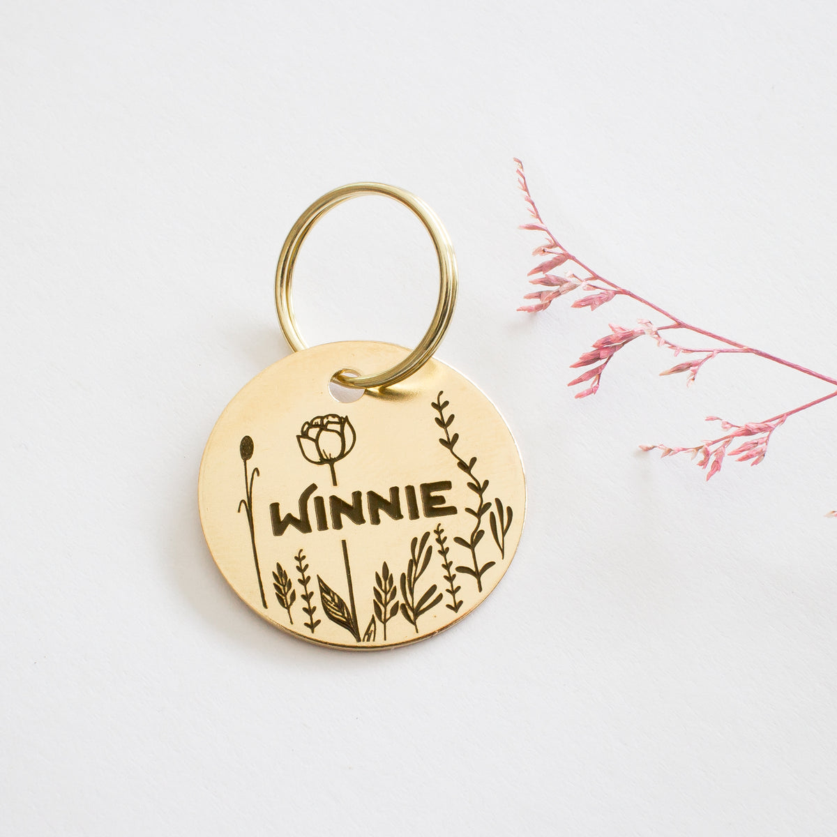 Personalised Brass Floral Design Animal ID Tag Animals in Charge