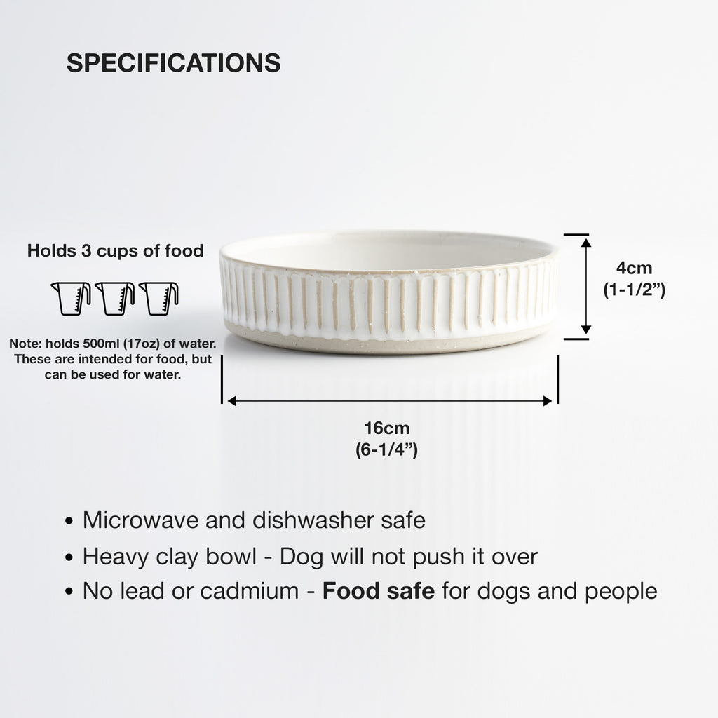 White Scalloped Ceramic Dog Food Bowl