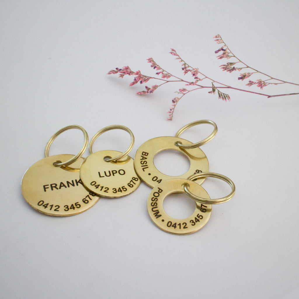 Personalised Brass Classic Ring Animal ID Tag