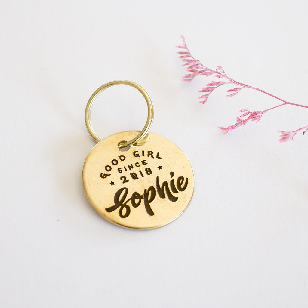 Personalised Brass 'Good Boy' Design Animal ID Tag