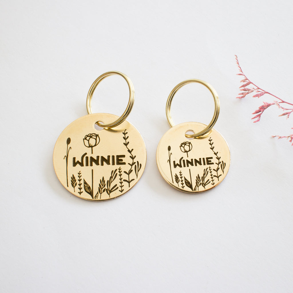 Personalised Brass Floral Design Animal ID Tag