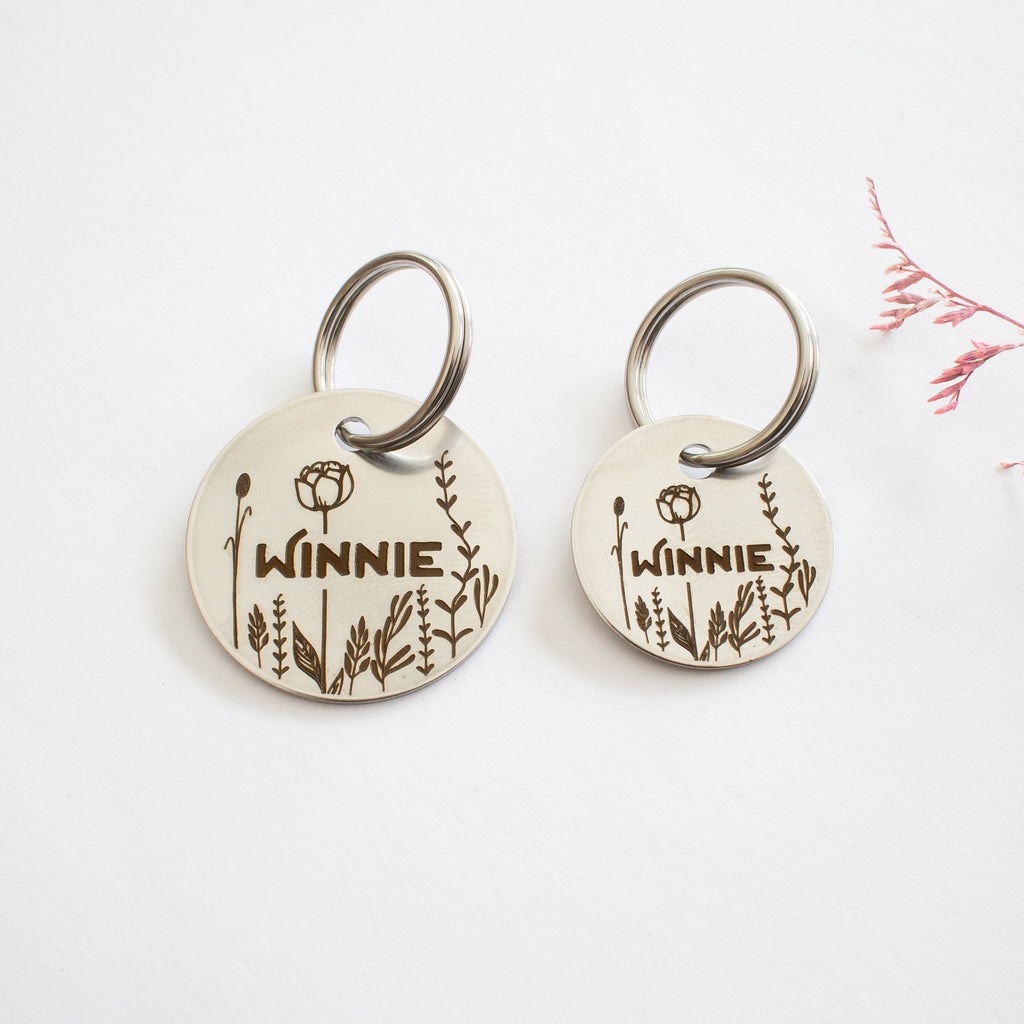 Personalised Silver Floral Design Animal ID Tag
