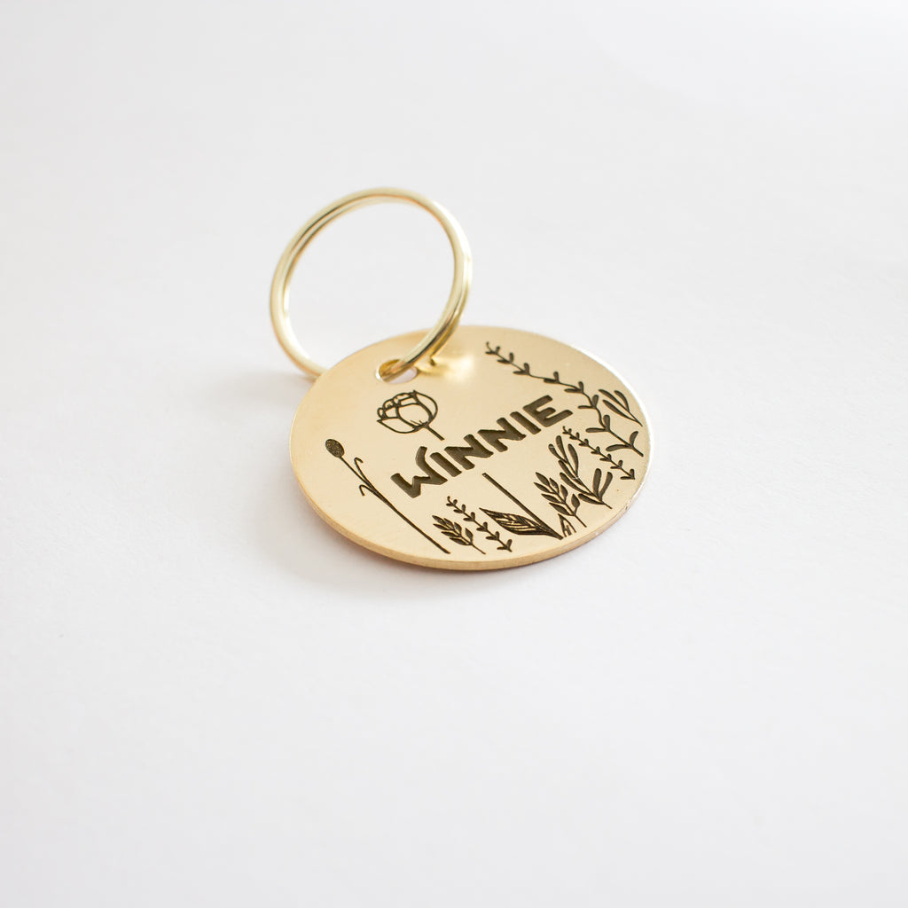 Personalised Brass Floral Design Animal ID Tag