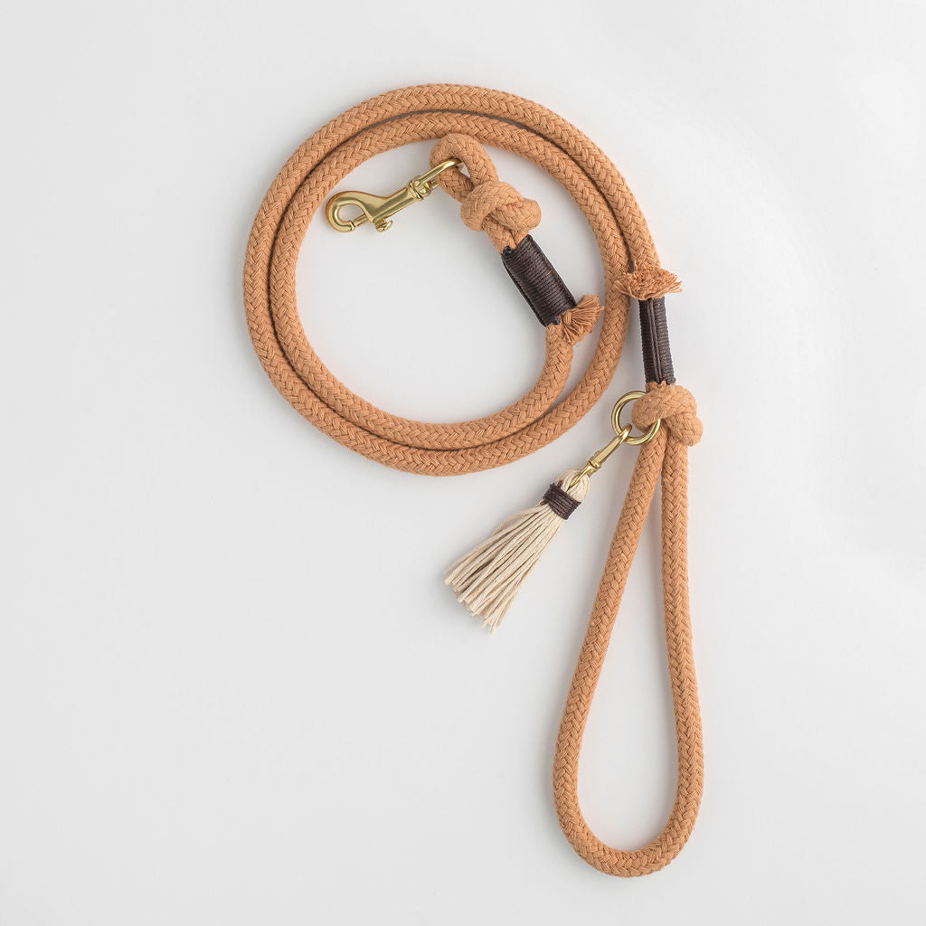 Caramel Brown Organic Rope Dog Leash
