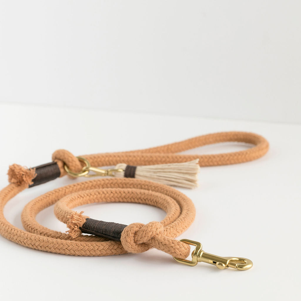 Caramel Brown Organic Rope Dog Leash