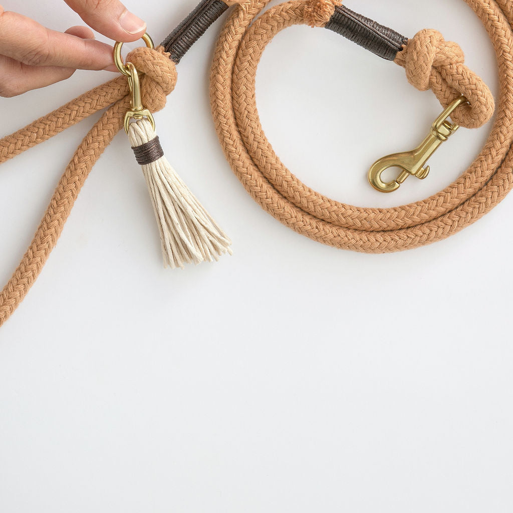 Caramel Brown Organic Rope Dog Leash