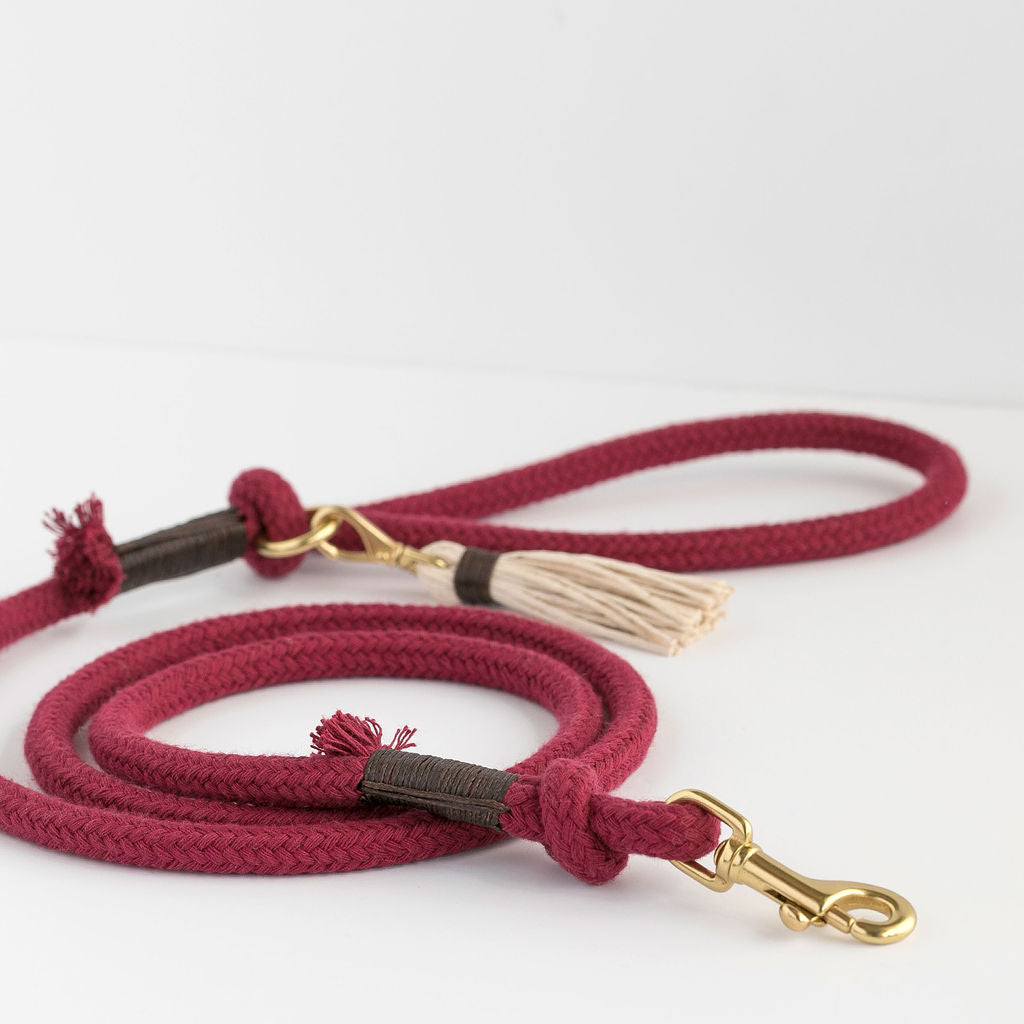 Plum Red Organic Rope Dog Leash