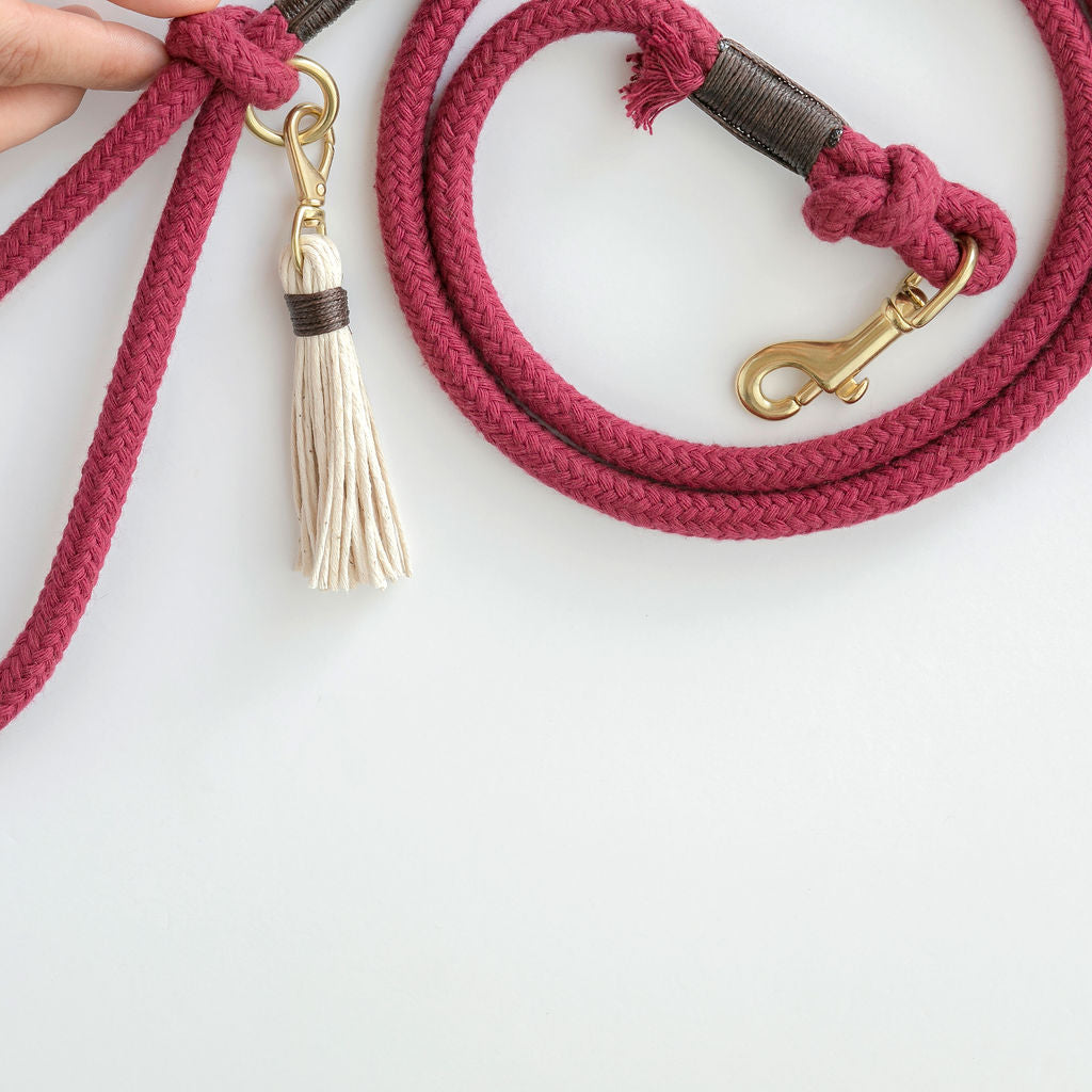 Plum Red Organic Rope Dog Leash