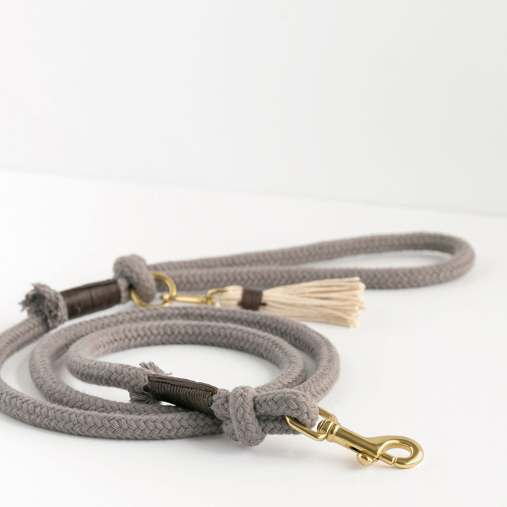 Stone Grey Organic Rope Dog Leash